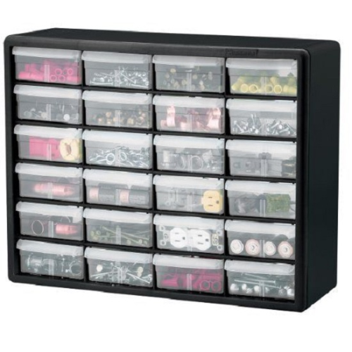 24-Drawer Plastic Storage Cabinet (tủ lưu trữ 24 ngăn kéo): Nhiều người đã sử dụng những ngăn kéo này để đựng Lego, sơn móng tay, đồ trang điểm, văn phòng phẩm, và nhiều hơn thế. Chiếc tủ này rộng 20 inches, cao 15 inches, và dày 6 inches (tương đương với chiều rộng 50,8 cm, cao 38,1 cm và dày 15,24 cm). Các ngăn kéo trong suốt giúp bạn dễ dàng nhìn thấy đồ vật bạn cần tìm ở đâu, tiết kiệm thời gian tìm đồ cho bạn.