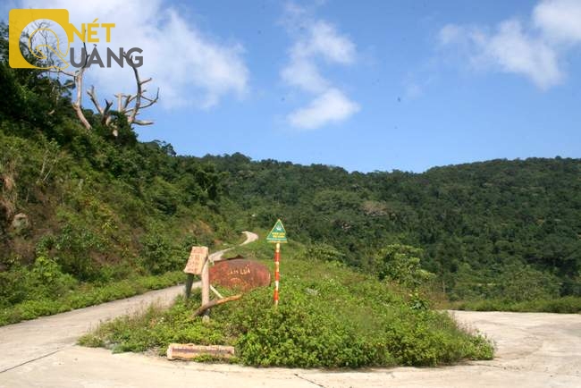 Ngã ba, nơi rẽ phải là lối lên cây đa cổ thụ, rẽ trái là xuống hải đăng Sơn Trà.