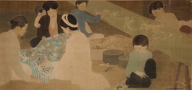 "Xưởng thêu" của họa sĩ Lương Xuân Nhị được đấu giá tại Pháp vào tháng 4/2019 - Ảnh: Drouot