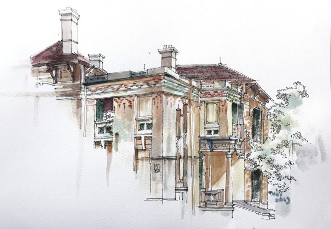 Biệt thự của trạm phát sóng Bạch Mai qua nét vẽ của kiến trúc sư Trần Thị Thanh Thủy - trưởng nhóm Ký họa đô thị Hà Nội