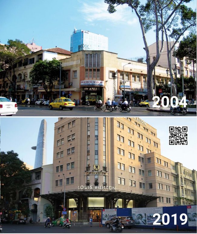 Công trình bên trước Nhà hát TP.HCM cũng đã lên cao ốc và gắn logo thương hiệu hàng xa xỉ Louis Vuitton.
