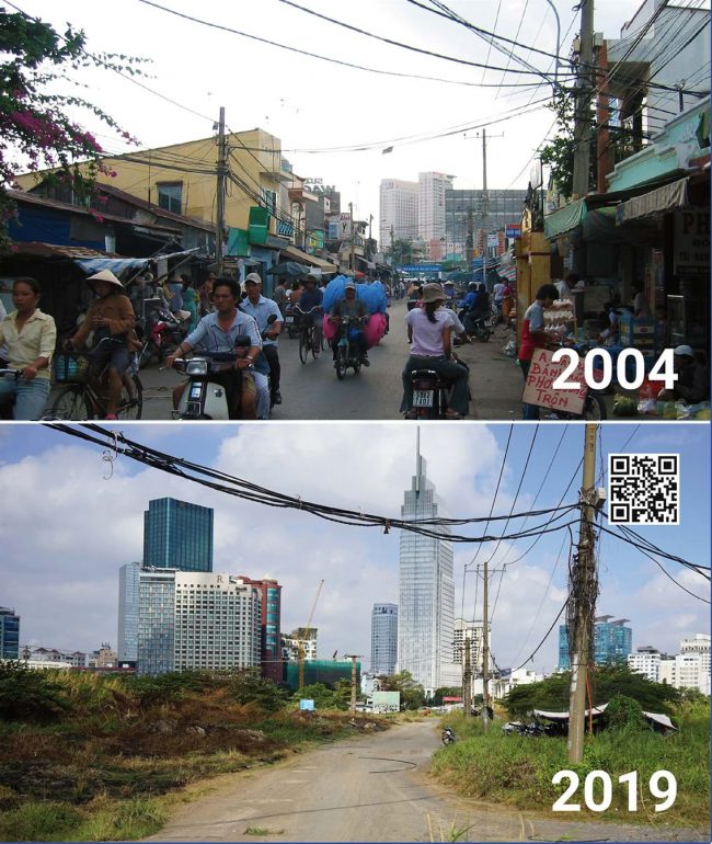 Hình ảnh một con đường ở Thủ Thiêm, nhìn về hướng quận 1.