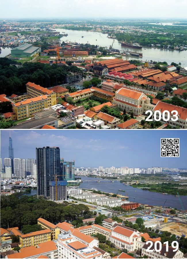 Hình ảnh khu Ba Son nhìn qua hướng quận 2 chỉ sau gần 10 năm. Trong đó, nhà máy Ba Son - xưởng thủy 225 năm, cái nôi của công nghiệp hàng hải giờ trở thành Khu trung tâm phức hợp Sài Gòn Ba Son.