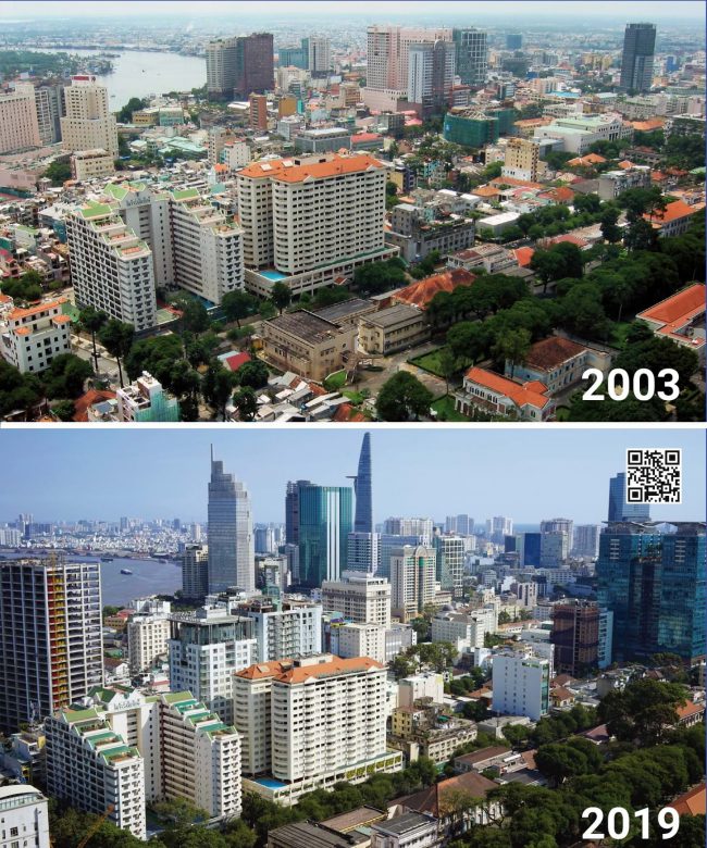 Nhà cao tầng dần chiếm lĩnh không gian của khu trung tâm quận 1, TP.HCM.