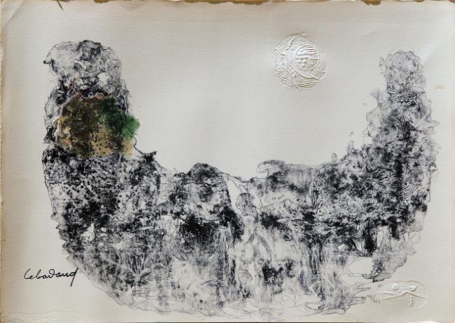 Tác phẩm “Rừng xưa đã khép” (in đồ họa, 35,5cm x 48,5cm), bản in đánh số 148/250. Tên tác phẩm này do nhà đấu giá Lý Thị tạm đặt