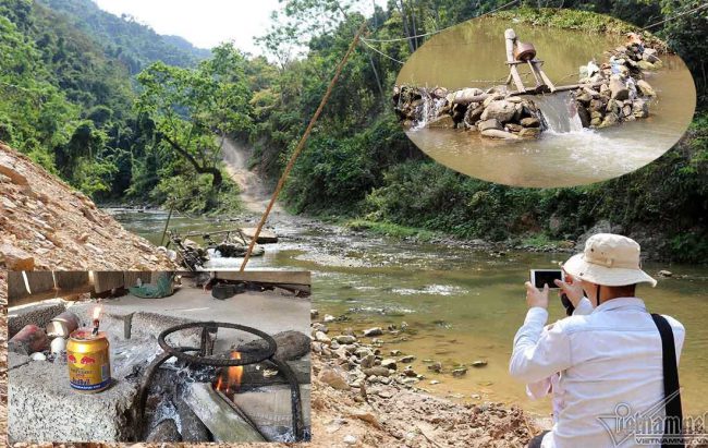 Hệ thống nhà máy thủy điện chằng chịt nhưng hàng trăm bản làng ở Nghệ An và địa phương có nhà máy thủy điện vẫn chưa được sử dụng điện lưới. Người dân phải dùng đèn dầu, đốt củi và sử dụng thủy điện mi ni tự chế (ảnh nhỏ). Ảnh: Phạm Tâm