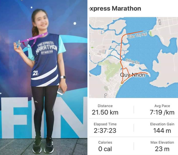 Một người chia sẻ thành tích chạy đo được qua app lên Facebook - Ảnh chụp màn hình