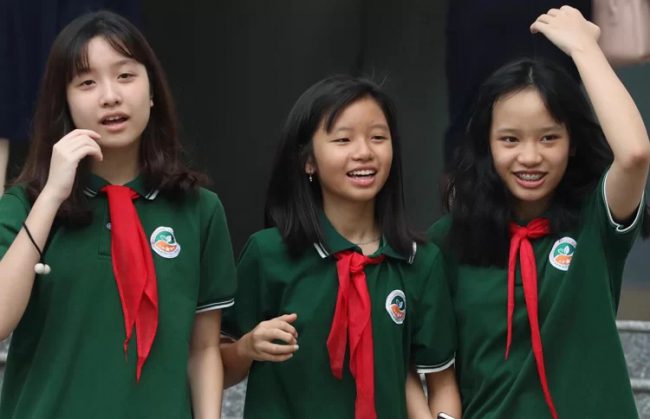 Học sinh Trường Liên cấp Tiểu học & THCS Ngôi Sao Hà Nội trong lễ khai giảng sáng 5/9. Ảnh: Ngọc Thành