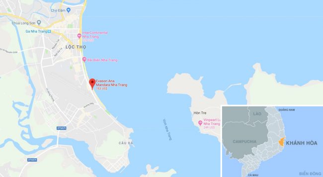 Vị trí resort Ana Mandara Nha Trang, TP Nha Trang, Khánh Hòa. Ảnh: Google Maps.