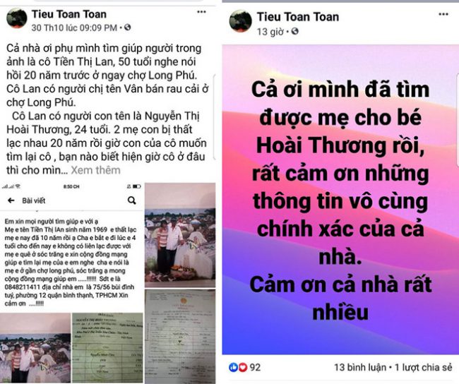 Cư dân mạng nhanh chóng tìm được mẹ cho Thương