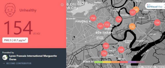 Chỉ số của Air Visual lúc 10h30 hôm nay.