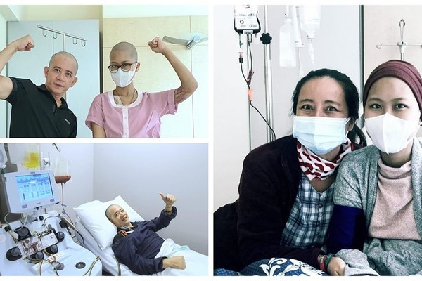 Hình ảnh hai cha con Đỗ Đức Thành - Hạnh An trước khi ghép tuỷ lần 2.