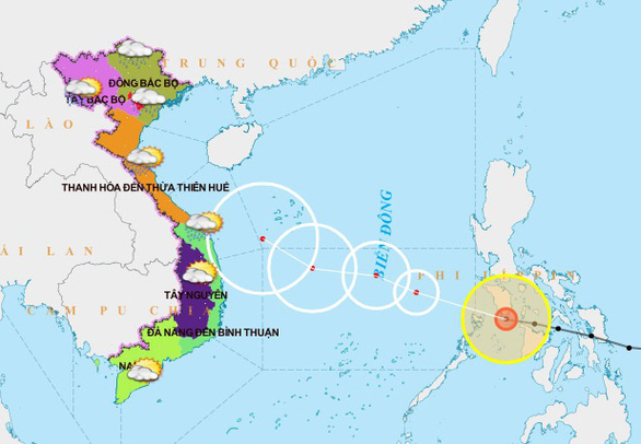 Vị trí và đường đi của bão - Ảnh: Trung tâm Dự báo khí tượng thủy văn quốc gia