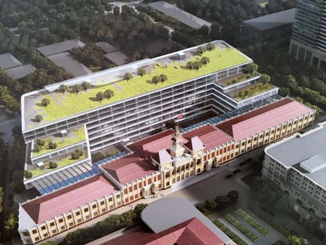 Phối cảnh tổng thể công trình xây dựng mở rộng, nâng cấp trụ sở HĐND, UBND TP.HCM: Theo phương án của Công ty GENSLER (đề xuất từ đầu tháng 11.2017 và được chọn), diện tích khuôn viên dự án mở rộng và nâng cấp trụ sở HĐND, UBND thành phố rộng hơn 18.000 m2, bốn phía là mặt tiền đường Lê Thánh Tôn - Pasteur - Lý Tự Trọng - Đồng Khởi. Ảnh: TL