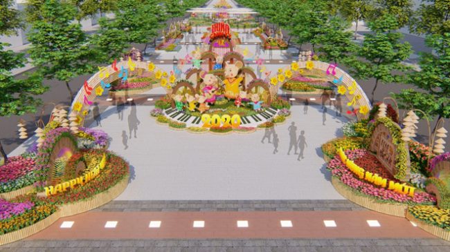 Đường hoa Nguyễn Huệ năm nay với chủ đạo là linh vật những chú chuột của năm Canh Tý BTC cung cấp