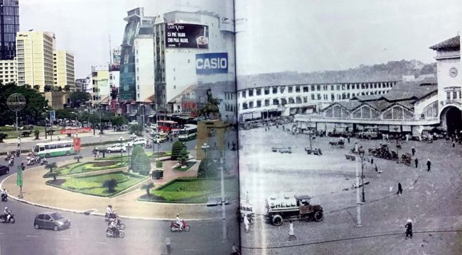 Khu vực quảng trường Quách Thị Trang trước chợ Bến Thành năm 2014 và những năm 1920-1930. Nguồn: KTS. Văn Phụng Hiếu Minh