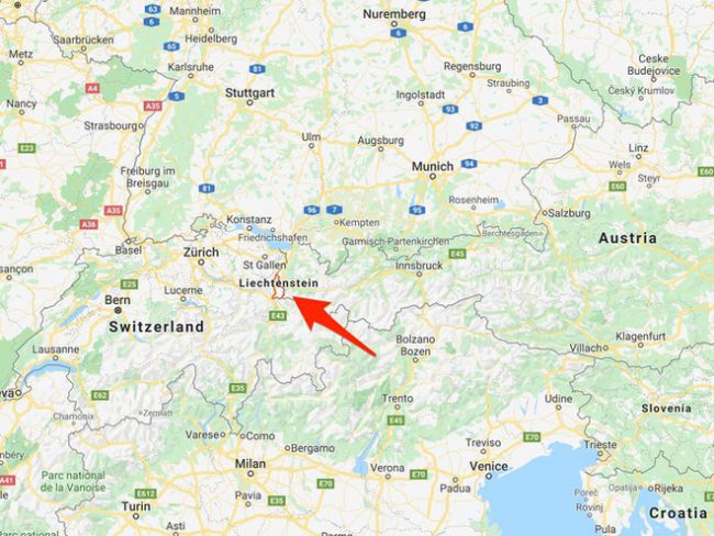 Với diện tích gần 161 km2, Liechtenstein là quốc gia nhỏ thứ 4 châu Âu và rộng bằng khoảng 1/8 thành phố Los Angeles (California, Mỹ). Ngôn ngữ chính của nước này là tiếng Đức. Ảnh: Google Maps.