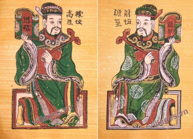 Cặp tranh Tiến tài, Tiến lộc thuộc dòng tranh Đông Hồ