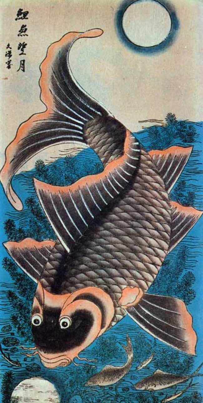 Tranh Lý Ngư vọng nguyệt thuộc dòng tranh Hàng Trống